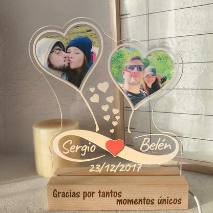 Lampara corazones de AMOR en madera