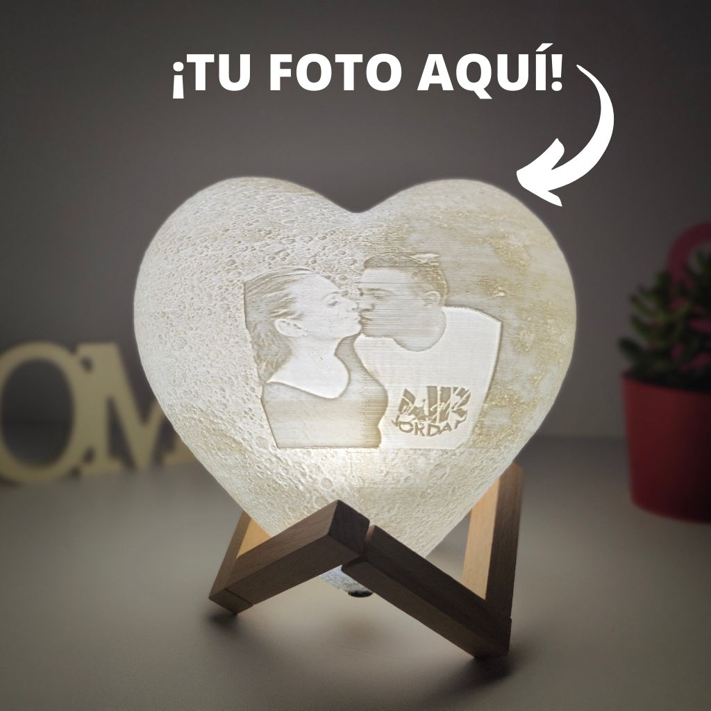 Lámpara Luna y Corazón 3D personalizable